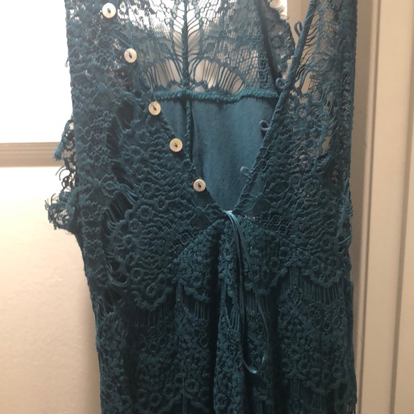Free People Emerald Green Lace Dress Size XS - Picture 4 of 4